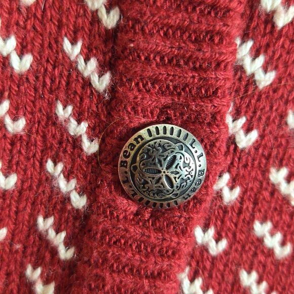 L.L. BEAN Vintage Birdseye Cardigan Sweater Red White Wool Womens Size Large - Picture 4 of 8